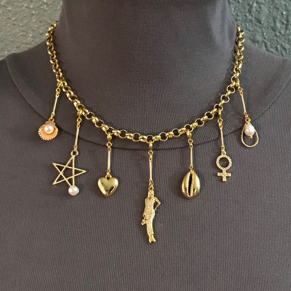 SOLD—White Lotus Lucia Greco Gold 7 Detachable Charms Necklace, Handmade Replica - Picture 7 of 16